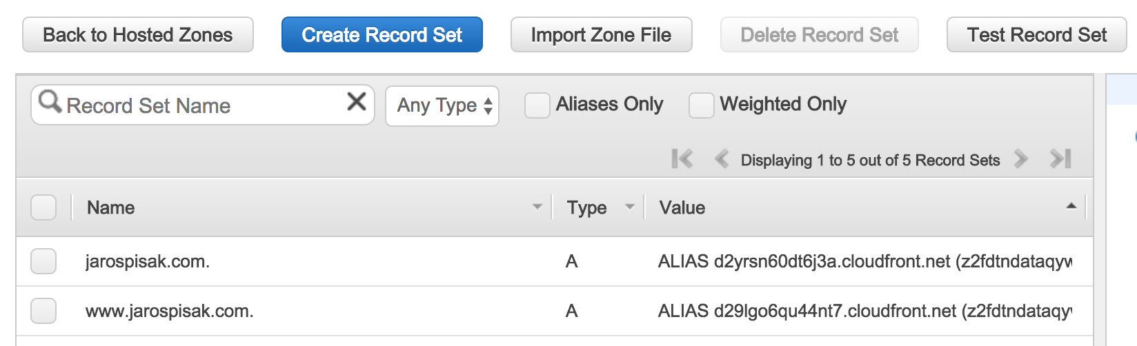 AWS Route 53 A records