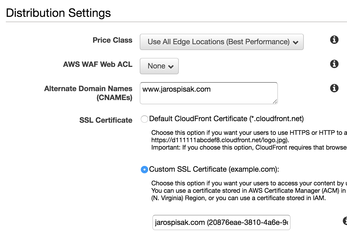 AWS CloudFront Distribution Settings
